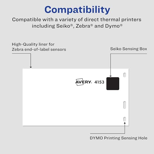 Avery Direct Thermal Shipping Labels, 2-1/8" x 4", White, Comparable to DYMO 30323, 1 Roll of Labels, 140 Total (4153) - size: One Size