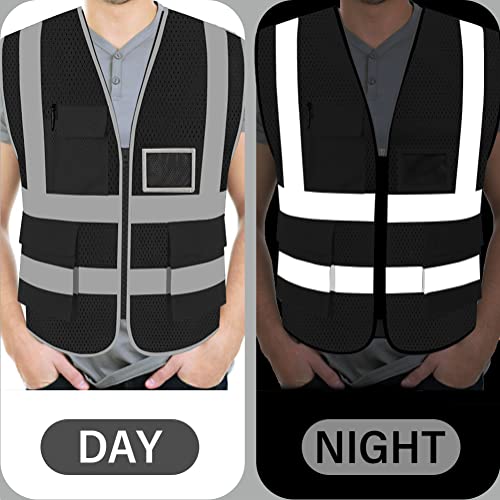 FEimaX High Visibility Safety Vest Mesh Work Vests with Reflective Strips - color: Black, size: Large