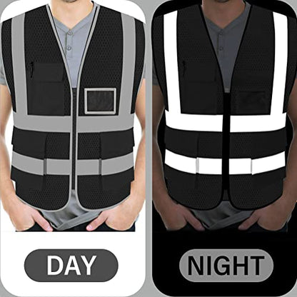 FEimaX High Visibility Safety Vest Mesh Work Vests with Reflective Strips - color: Black, size: Large