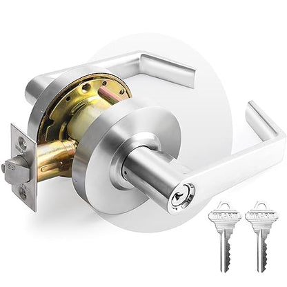 MrArm Commercial Door Lever Lock, Heavy-Duty Locking Door Handle, Designer Door Handles, Cylindrical Lever Lock, Non-Handed Grade 2 Industrial Standard Door Handle, Satin Chrome(Classroom)