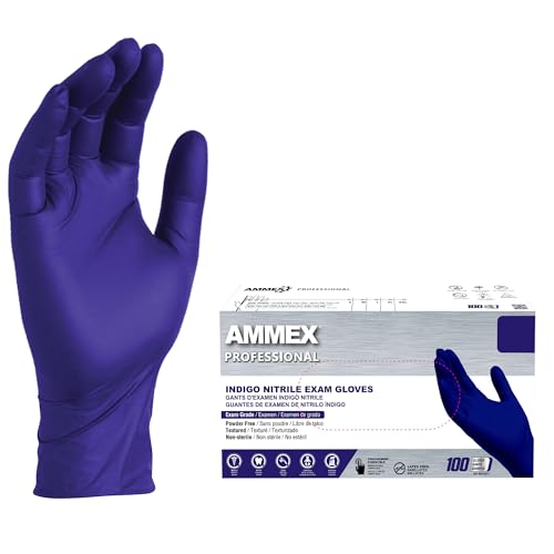 AMMEX Indigo Nitrile Disposable Exam Gloves, 3 Mil, Latex & Powder Free, Food-Safe, Textured, Non-Sterile, Small, Box of 100