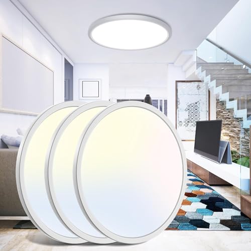 libtit 16.5 Inch LED Ceiling Light, 3Pack 4200LM 36W Large & Bright Flush Mount Lighting Fixture, 3000K/4500K/6000K White Round Flat LED Ceiling Lamp for Bedroom Kitchen Livingroom Office - color: White, size: 16.5In-3Pack