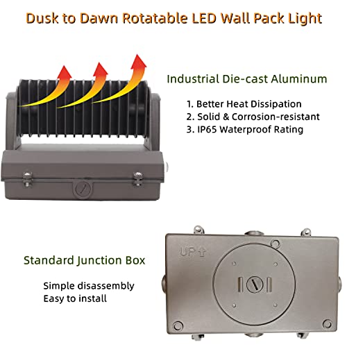 Rotatable LED Wall Pack Light with Dusk to Dawn Photocell, 80W 11200LM 400-600W HPS/HID Equiv., 5000K Daylight ETL Commercial Outdoor Security Lighting for Warehouse, Entrance, Parking, Garage - size: 80W