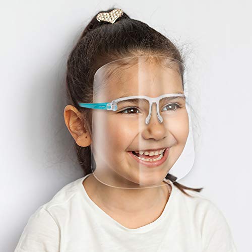 ArtToFrames Protective Kids Face Shield 5 Pack, Fully Transparent Face and Eye Protection from Droplets and Saliva with ReusableBlue Glasses and Replaceable Shield, Anti-Fog PPE - color: Kids Blue, size: 5 Pack