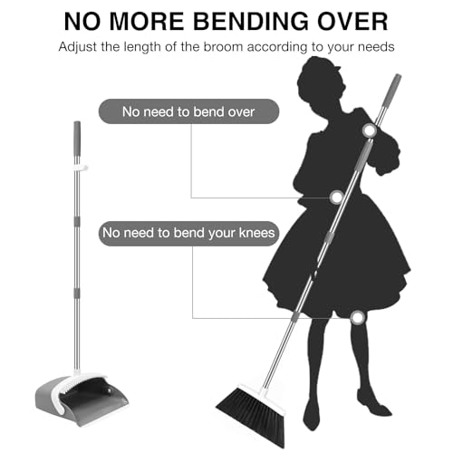 NACENA Broom and Dustpan Set with 52-in Long Adjustable Handle, Grey White - color: Grey-white, size: 1 Pack