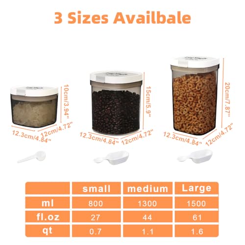 LANGMINGDE 3 Piece Airtight Kitchen Storage Canisters Set, Coffee and Dry Food Storage Containers, BPA-Free, Stackable, Easy-Clean, Perfect for Coffee, Flour, Sugar, Includes Scoop - color: (Transparent Gray)1x1800ml+2x800ml≈ 1x45oz+2x20oz