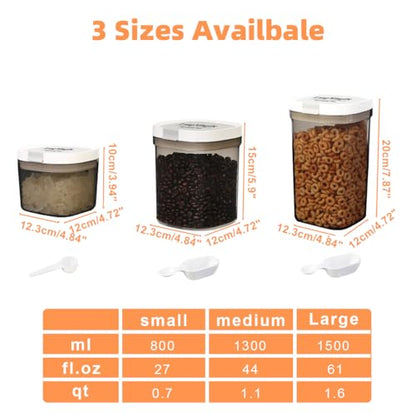 LANGMINGDE 3 Piece Airtight Kitchen Storage Canisters Set, Coffee and Dry Food Storage Containers, BPA-Free, Stackable, Easy-Clean, Perfect for Coffee, Flour, Sugar, Includes Scoop - color: (Transparent Gray)1x1800ml+2x800ml≈ 1x45oz+2x20oz