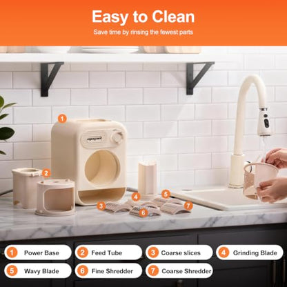 MOGAN Electric Cheese Grater, 5-in-1 Automatic Vegetable Slicer Shredder - color: Beige