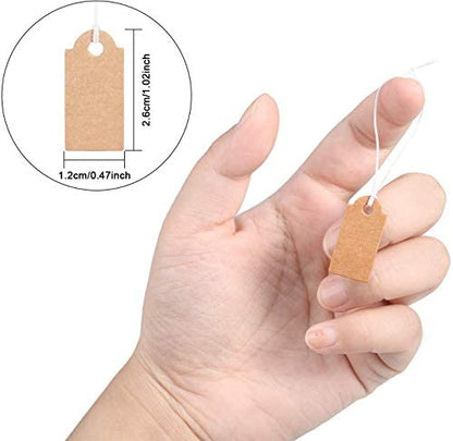 Marking Tags Kraft Price Tags Writable Blank Price Labels Display Label with Elastic Hanging String(Brown,1.02 x 0.47 Inch)