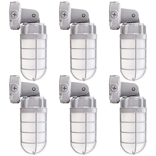 LED Vapor Tight Jelly Jar Light 21W, 5000K, Wall/Ceiling Mount Vapor-Proof LED, IP65 Wet Rated Security Cage Light for Indoor and Outdoor Lighting, UL Certified - color: 6-Pack