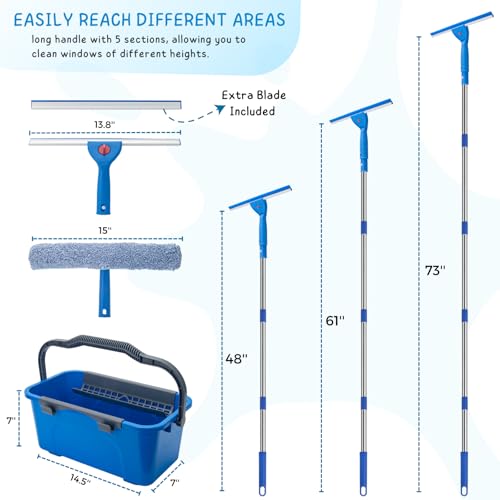 Window Cleaning Kit for Home and Commercial Use, 6 Ft Long Handle - color: Blue