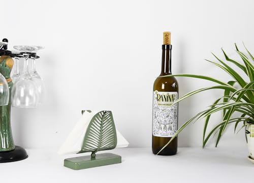 OwlGift Freestanding Modern Napkin Holder with Leaf Design, Tabletop Tissue Dispenser, Napkin Storage Organizer – Rustic Green - color: Rustic Green