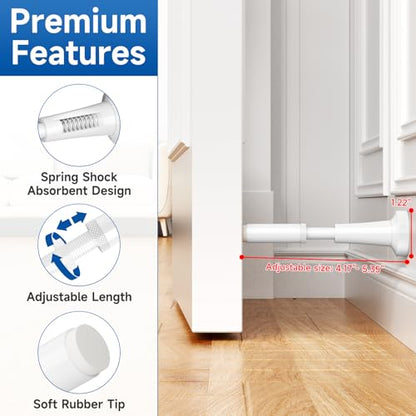 1P Adjustable Spring Door Stop, 4.17-5.35in Long Door Stoppers, White - color: White
