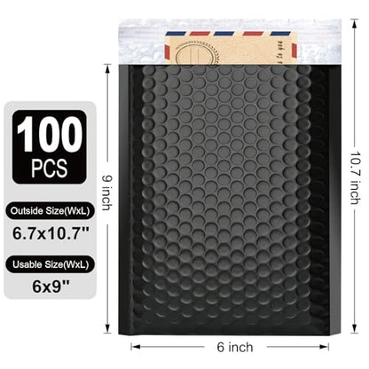 100PC Bubble Mailers 6x10 Inch, Black Self-Sealing Padded Shipping Envelopes, Waterproof Cushioned Mailers Bulk for Small Business, eCommerce, Packaging, Mailing & Shipping Supplies