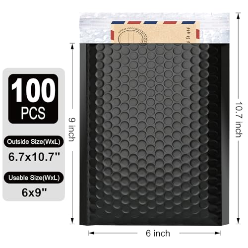 100PC Bubble Mailers 6x10 Inch, Black Self-Sealing Padded Shipping Envelopes, Waterproof Cushioned Mailers Bulk for Small Business, eCommerce, Packaging, Mailing & Shipping Supplies