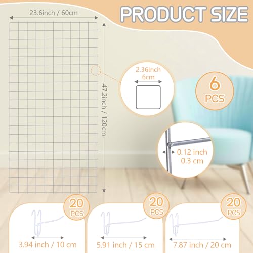 Hicarer 6 Pcs Commercial Grade Gridwall Panels for Display, Heavy Duty Wire Grid wall Display Rack Metal wall Mount Grid with 60 White Hooks for Retail Display Home Storage Vendor Events(2 x 4 ft) - size: 2 x 4 ft