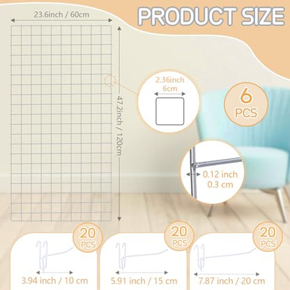 Hicarer 6 Pcs Commercial Grade Gridwall Panels for Display, Heavy Duty Wire Grid wall Display Rack Metal wall Mount Grid with 60 White Hooks for Retail Display Home Storage Vendor Events(2 x 4 ft) - size: 2 x 4 ft