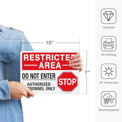 GicnKeuz "Restricted Area - Do Not Enter, Authorized Personnel Only" Metal Signs, 10 x 7 Inches Reflective Aluminum Signs, Fade Resistant/Waterproof, Easy to Install, Outdoor Use (2-Pack) - color: 10 x 7 Inches 2 pack
