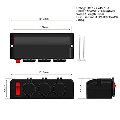 3 Socket Cigarette Lighter Splitter 12V Power Outlet Adapter with LED On/Off Switches for Car Rv Truck Marine Boat - color: 3 Socket Splitter