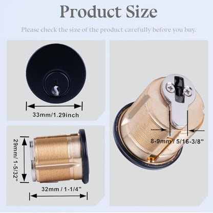2 Pack Brass Keyd Alike Mortise Door Cylinder Lock, 1 1/4" Inch Length Keyed Standard SC1 Keyway, Door Replacement Lock Cylinder with 2 Keys Suitable for Home and Commercial Use (Black). - size: 1 1/4" Inch