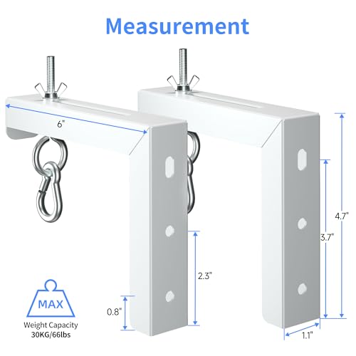 XINLEI Universal Projector Screen Wall Mount L-Brackets Hanging Ceiling Mount, 6 inch Adjustable Extension with Hook for Home Projector and Movie Screens, Hold up to 66 lbs, White PRL003W - color: White