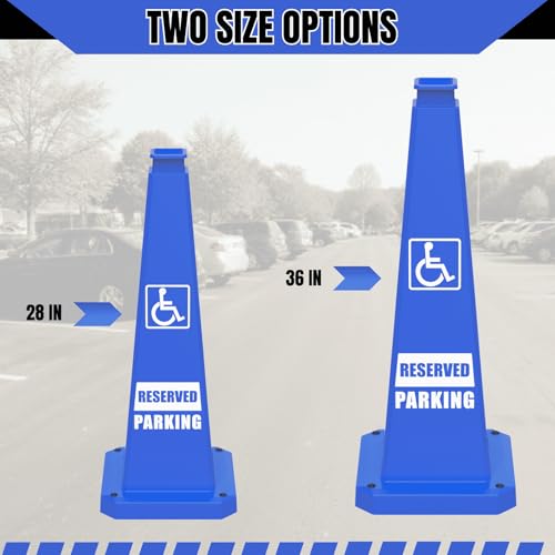 28" ADA Revised Parking Cones 6 Pack, Handicap Reserved Parking Traffic Cones with Rubber Weighted Base, High Visibility Safety Cones for Accessible Parking Spaces - color: ADA REVISED PARKING/BLUE, size: 28 inch