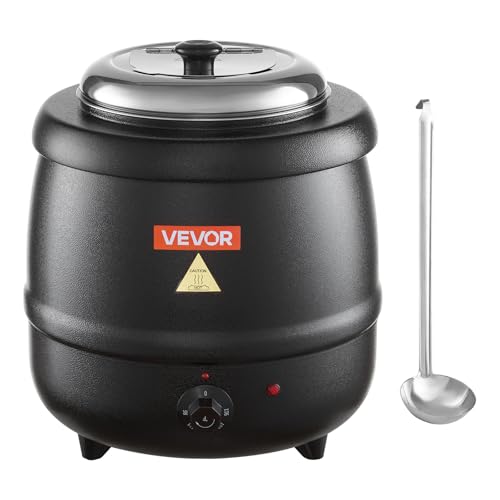 VEVOR Electric Soup Warmer, 10QT Commercial Soup Kettle with 304 Stainless Steel Detachable Insert Pot, 95~176°F Adjustable Temperature, Soup Station for Restaurant and Big Family, Black - size: 1-Pot