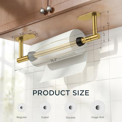 FORIOUS Paper Towel Holder Under Cabinet, One Hand Tear, Brushed Gold - color: Brushed Gold