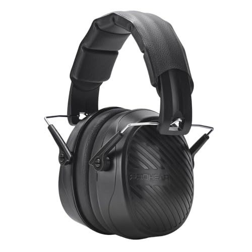 PROHEAR 038 Ear Protection Safety Earmuffs for Mowing, 28dB Noise Reduction Passive Hearing Protector, Compact Foldable Headset for Shooting Construction Power Tools, Black - color: Black