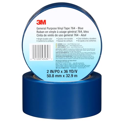 3M General Purpose Vinyl Tape 764, Blue, 2 in x 36 yd, 5 mil, 1 Roll - color: Blue, size: 2 in x 1296 in