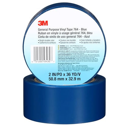 3M General Purpose Vinyl Tape 764, Blue, 2 in x 36 yd, 5 mil, 1 Roll - color: Blue, size: 2 in x 1296 in
