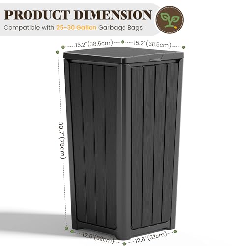 Fancyango Resin Outdoor Trash Can with Lid, 30 Gallon, Black - color: Black, size: 30 Gallon