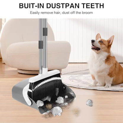 NACENA Broom and Dustpan Set with 52-in Long Adjustable Handle, Grey White - color: Grey-white, size: 1 Pack