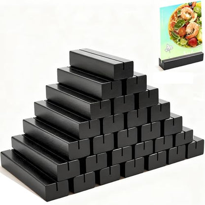 Black Wooden Place Card Holders 30Pcs, A6 Wood Menu Photo Holders - size: 30 Pcs-Black- Slots 2mm