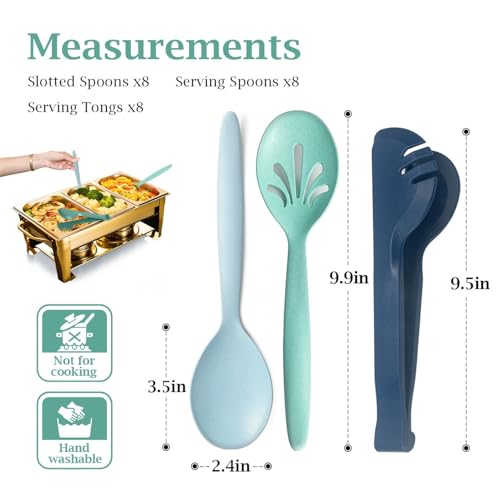 Reusable Plastic Serving Utensils Set of 24, Wheat straw Large Serving set 10" Serving Spoons/10" Slotted Spoons/9.4" Tongs, for Party Buffet Catering (Ocean, Not for Cooking) - color: Ocean, size: 24 pcs
