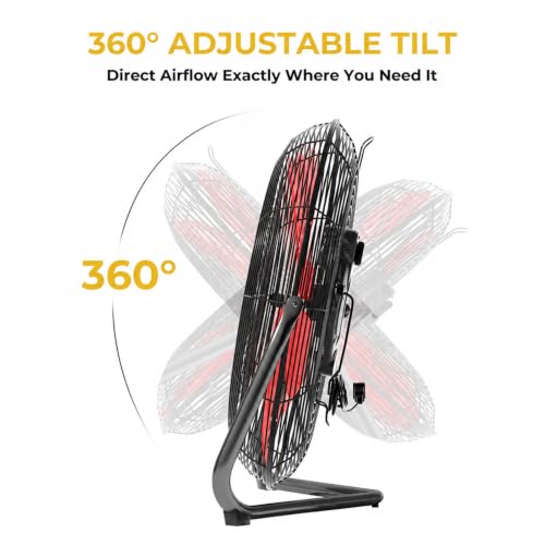 18‑Inch Industrial Floor Fan, 5300 CFM, 2‑in‑1 Wall‑Mount & Floor Design - color: Red