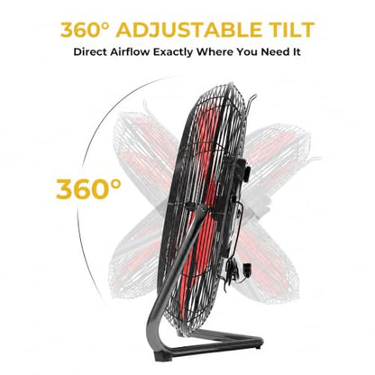 18‑Inch Industrial Floor Fan, 5300 CFM, 2‑in‑1 Wall‑Mount & Floor Design - color: Red