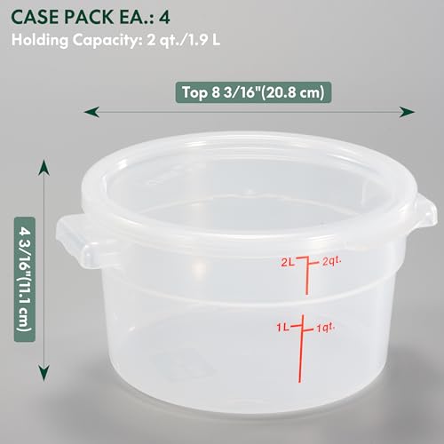 CURTA 2 Quart Translucent Round Food Storage Container with Lid, Pack of 4 – NSF Listed, BPA-Free, Commercial-Grade Polypropylene, Freezer & Dishwasher Safe, Non-Stick, Easy-Read Graduations - color: 2 qt.