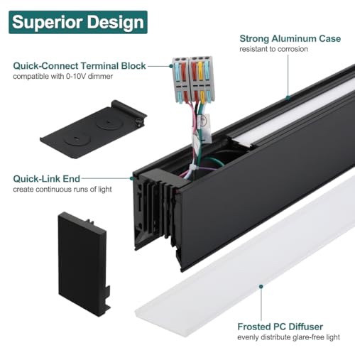 kadision 8FT LED Linear Light, 3CCT Selectable 60/70/80/90/100W Dimmable Up/Down Lights, Architectural Linear LED Light Fixture for Office Showroom Kitchen Island, Suspended or Surface Mount, 1-Pack - size: 8FT