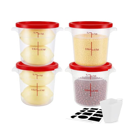 Round Food Storage Containers with Lids, 4 Sets,BPA-Free Plastic Canisters for Kitchen Pantry, Stackable Organization Bulk Dry Food Containers (Red, 1QT-4pack) - size: 1QT-4pack
