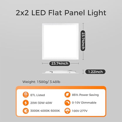 8 Pack 2x2 LED Flat Panel Light, Drop Ceiling Light 0-10V Dimmable - size: 2x2 FT- 8 Pack