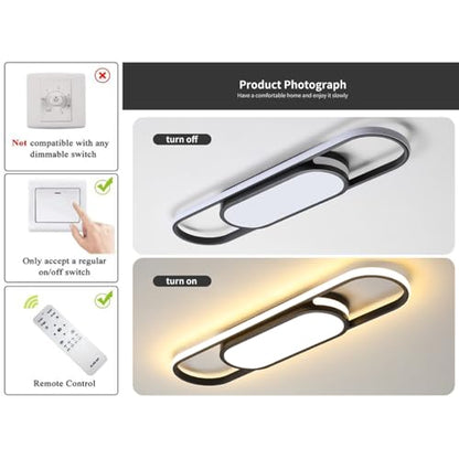Tioolo Modern LED Ceiling Light, 27.5in Dimmable Linear Fixture with Remote - color: Black/40W