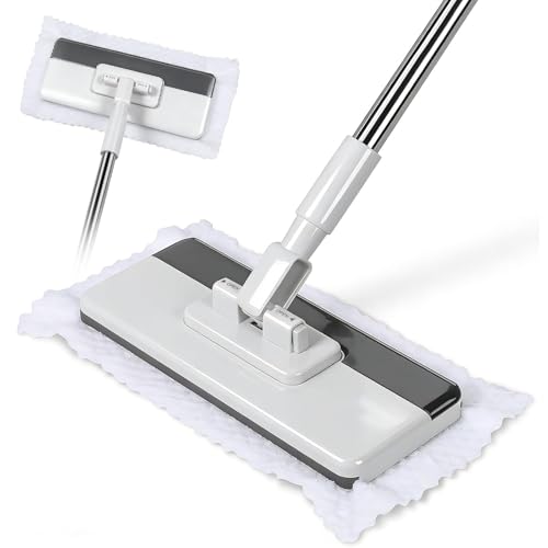 Masthome Snap Grip Mop,51" Hands Free Flat Mop with Stainless Steel Handle - color: White-large-mini Lazy Mop