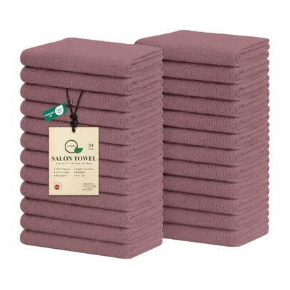 Salon Towels – Pack of 24 (16"x27") 100% Cotton Ring Spun – Ultra Soft, Highly Absorbent Hand Towels – Bulk for Spa, Gym & Salon (Purple Ash) - color: Purple Ash