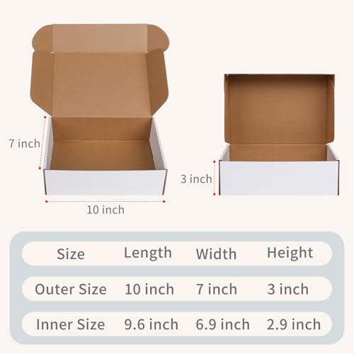 Fishat 10" x 7" x 3" White Corrugated Cardboard Shipping Boxes Set of 25 - size: 10" x 7" x 3"