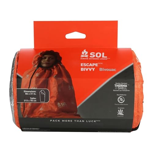 SOL Escape Bivvy with Hood - Emergency Preparedness Blanket - Reflects Up to 70% Body Heat - Outdoor Survival Bivvy - Water Resistant - Durable & Breathable - Winter Camping Supplies - Orange