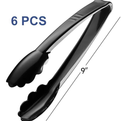 9-Inch Plastic Serving Tongs (6-Pack) Heavy-Duty Black Tongs - size: 6 Pack