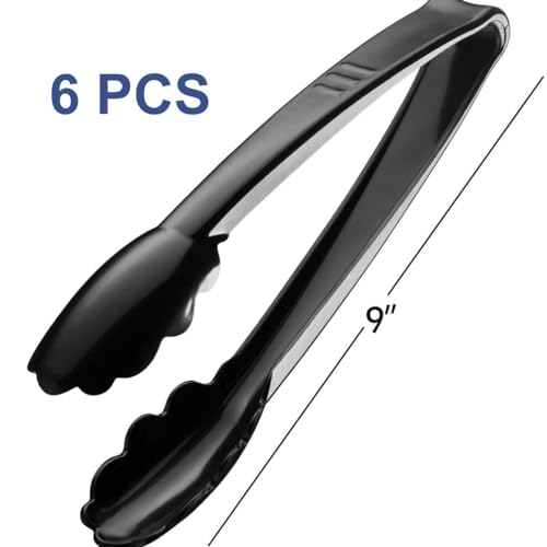 9-Inch Plastic Serving Tongs (6-Pack) Heavy-Duty Black Tongs - size: 6 Pack