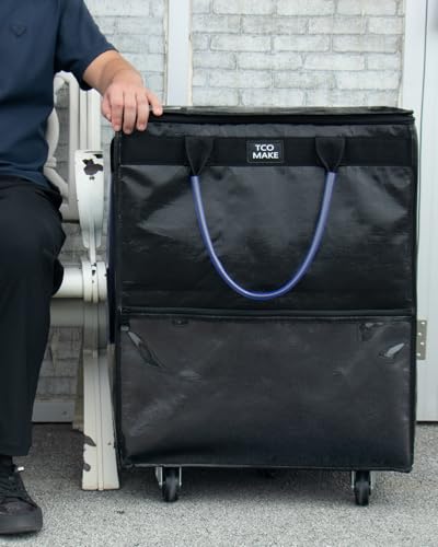 Large Black Reusable Grocery Bag on Wheels, Folding Rolling Tote - color: Black, size: Large