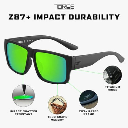 TOROE VALLEY Polarized z87+ Men Sunglasses - color: Matte Black | Black Emblem | Midnight Green
